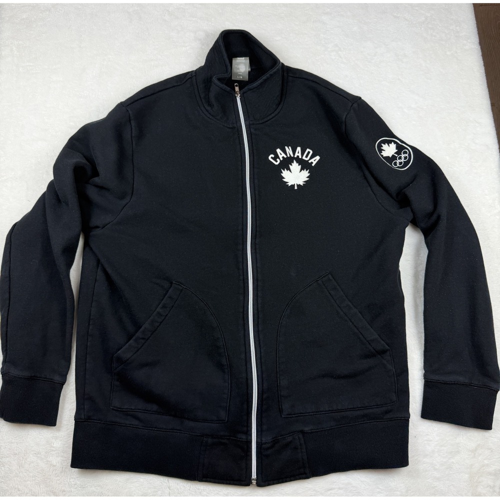 Hudsons Bay Team Canada Olympic Full Zip Track Jacket Mens Large Black Fleece